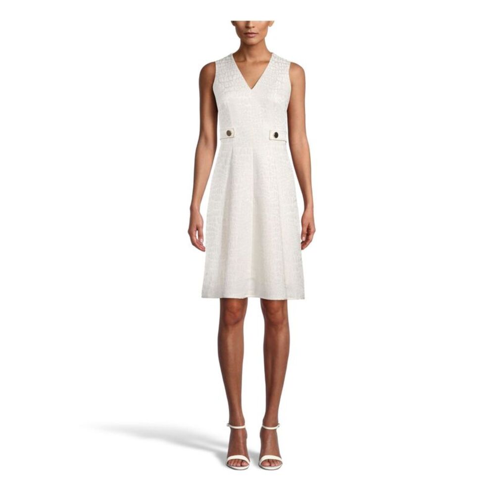 ANNE KLEIN Womens Ivory Tab Waist Sleeveless Above The Knee Fit + Flare Dress 2